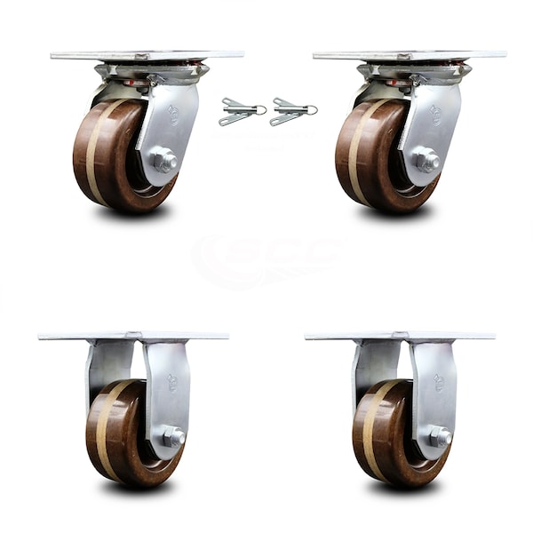 Service Caster 4 Inch High Temp Phenolic Caster Set with Roller Bearing 2 Swivel Lock 2 Rigid SCC-35S420-PHRHT-BSL-2-R-2 - main